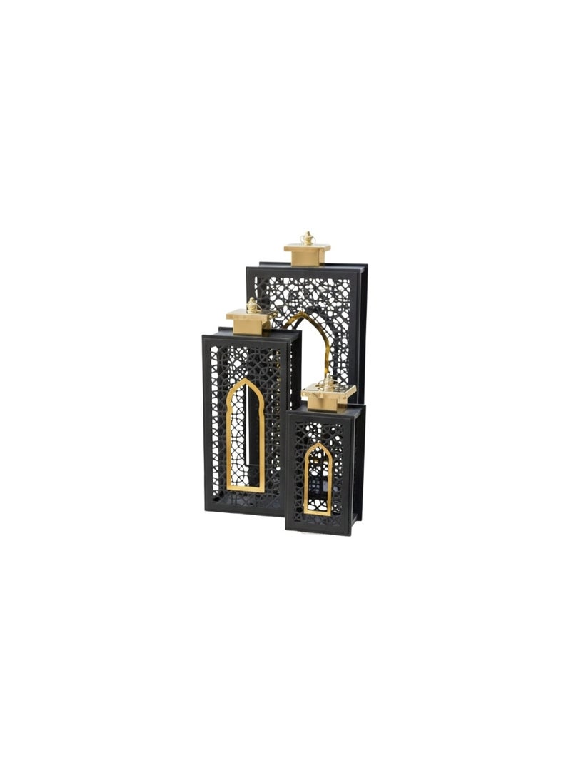 "Modern Heritage" Lantern Set – 3 Pieces – Black & Gold - Image 1